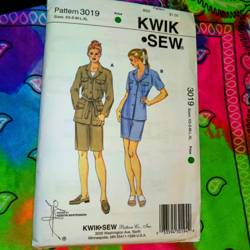 🗺️ New unopened Kwik Sew Modern Pattern #3019 Sealed Uncut Safari Jacket Shorts